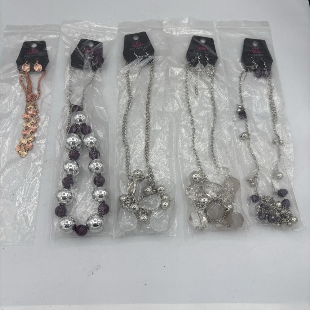 Paparazzi Necklaces Earrings‎ Combo Lot of 5 Sets Balls Silver White